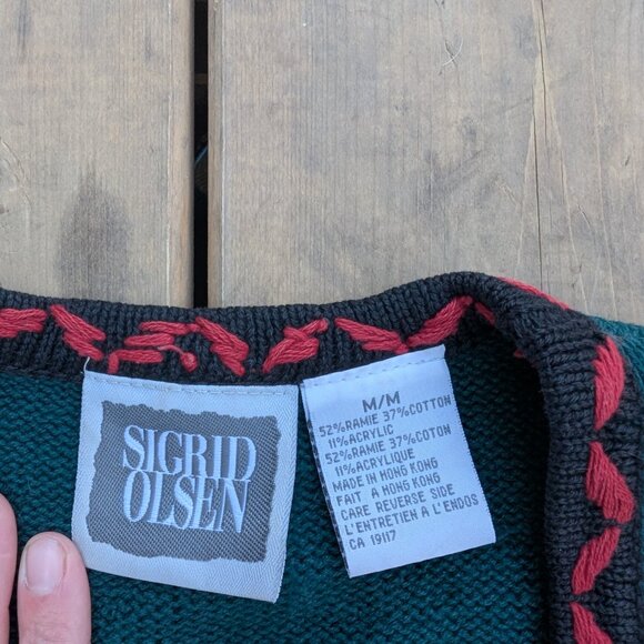 Vintage Y2K Sigrid Olsen Cardigan Sweater Vest Women's M Green Colourblock Retro - Picture 2 of 7